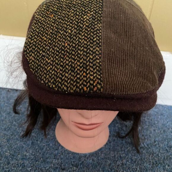 Men’s OS wool and corduroy flat cap w/patterned multicolor fabric - Picture 4 of 7